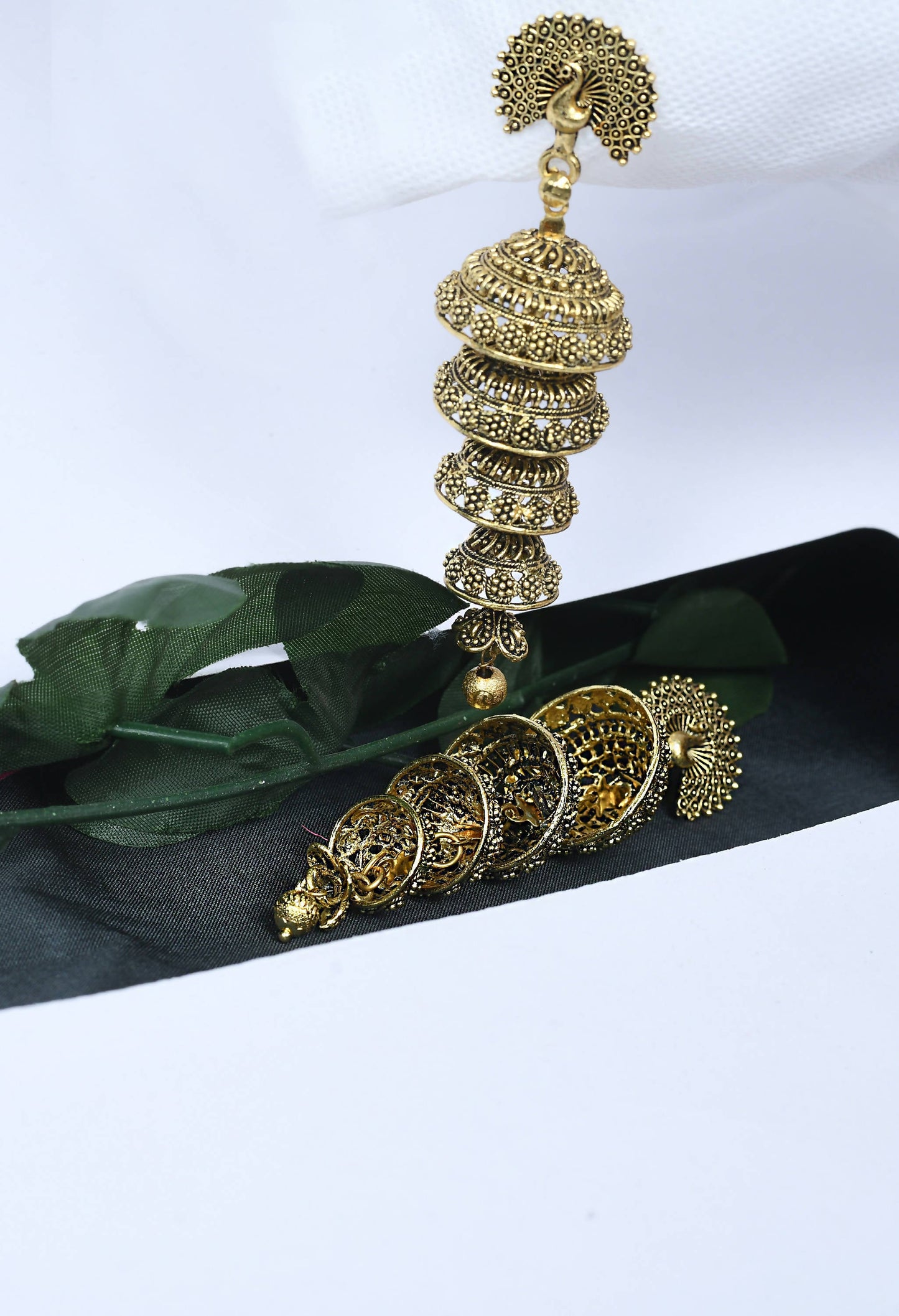 Mominos Fashion Johar Kamal Peacock Design Golden Colour Earrings - Swadesiicart