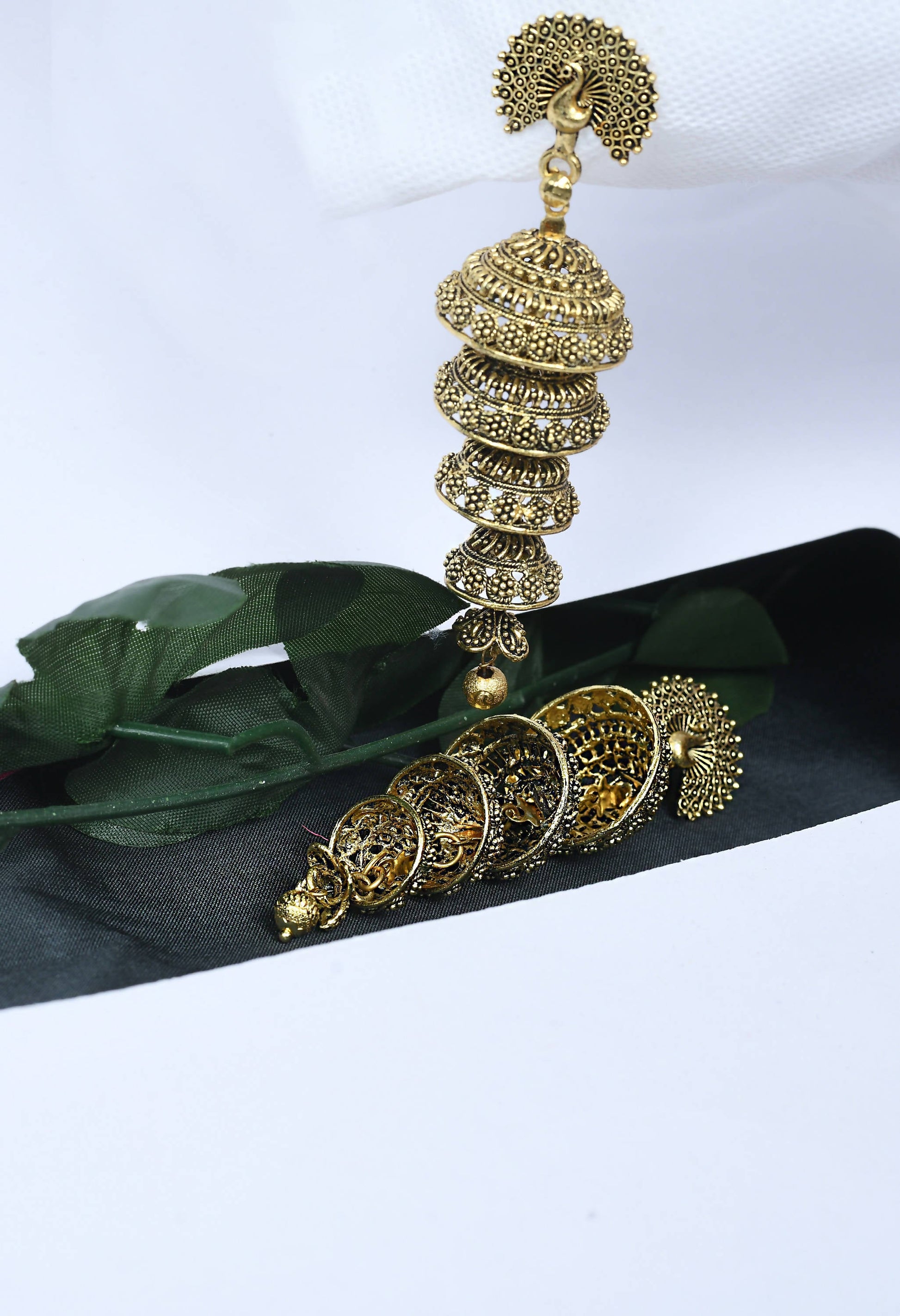 Mominos Fashion Johar Kamal Peacock Design Golden Colour Earrings - Swadesiicart