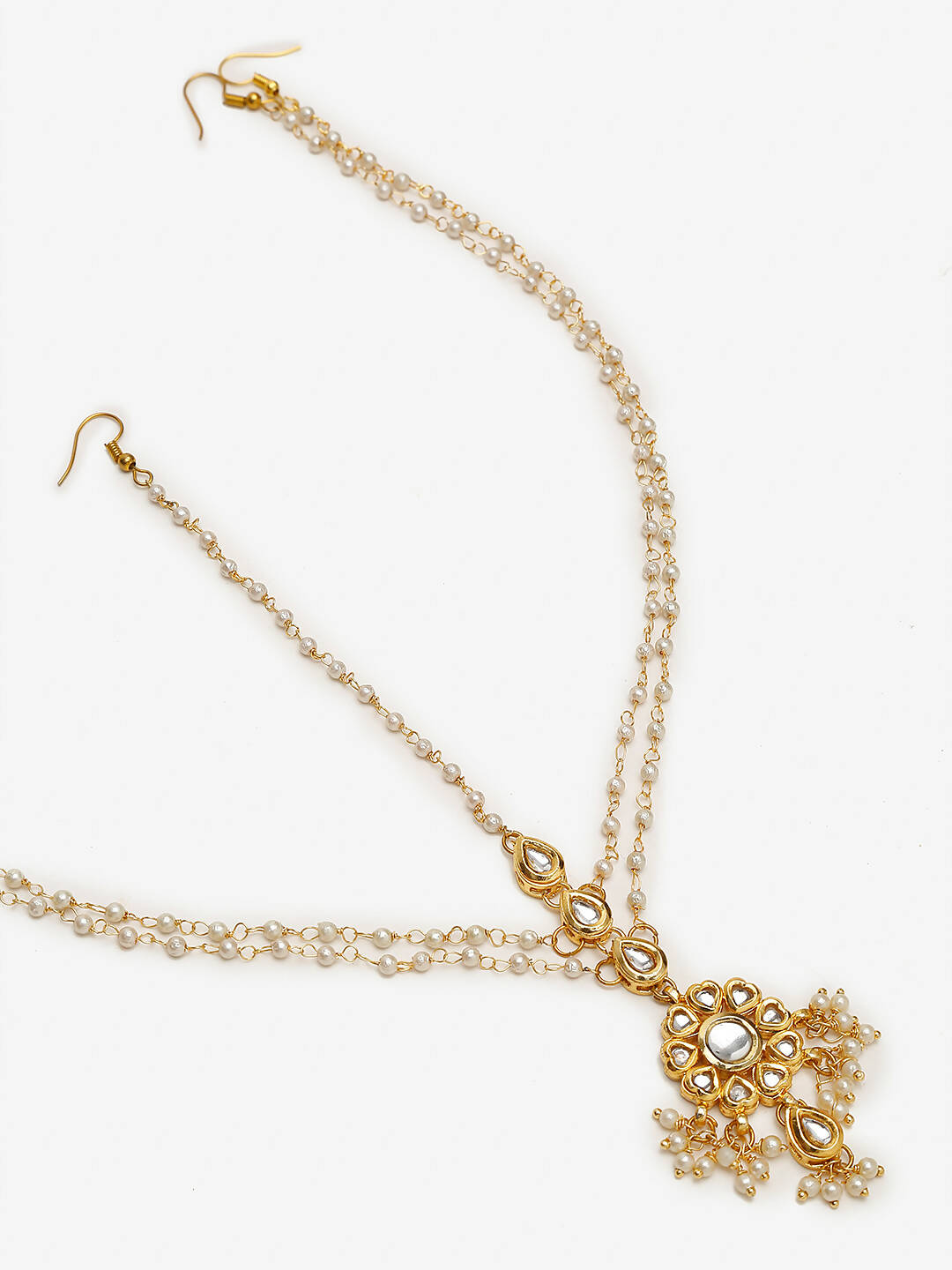 Gold-Polished White Kundan Studded Matha Patti - Ruby Raang | Swadesiicart