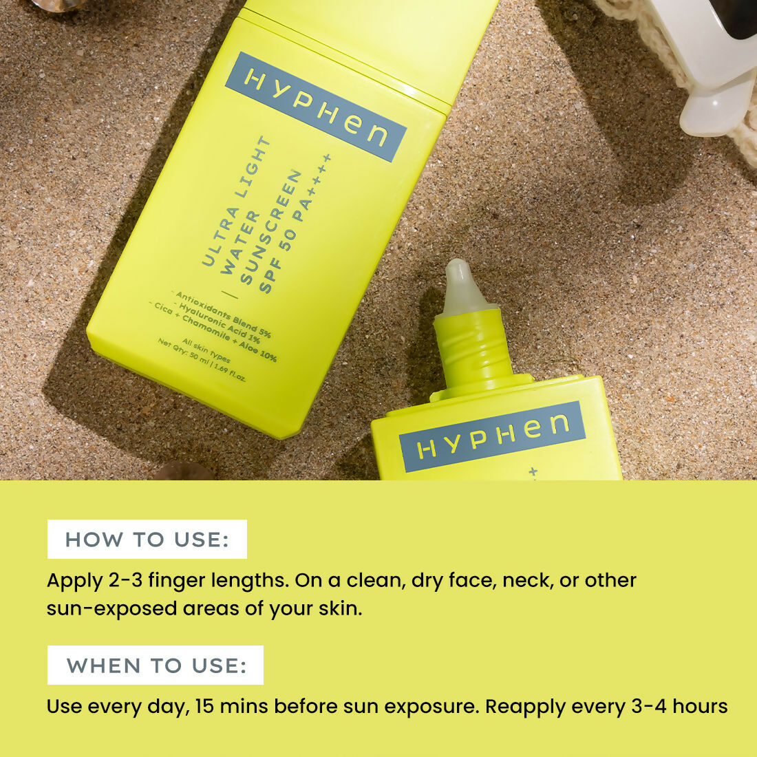 Hyphen By Kriti Sanon Ultra Light Water Sunscreen SPF 50 PA++++ UVA-UVB & Blue Light Protection, No White Cast, For Men & Women | Swadesiicart