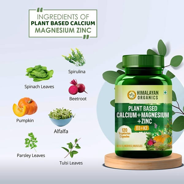 Himalayan Organics Plant Based Calcium + Magnesium + Zinc, D3+K2 Vegetarian Capsules | Swadesiicart