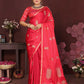 Joban Fashion Redise Pink Floral Motifs Banarasi Silk Sarees | Swadesiicart