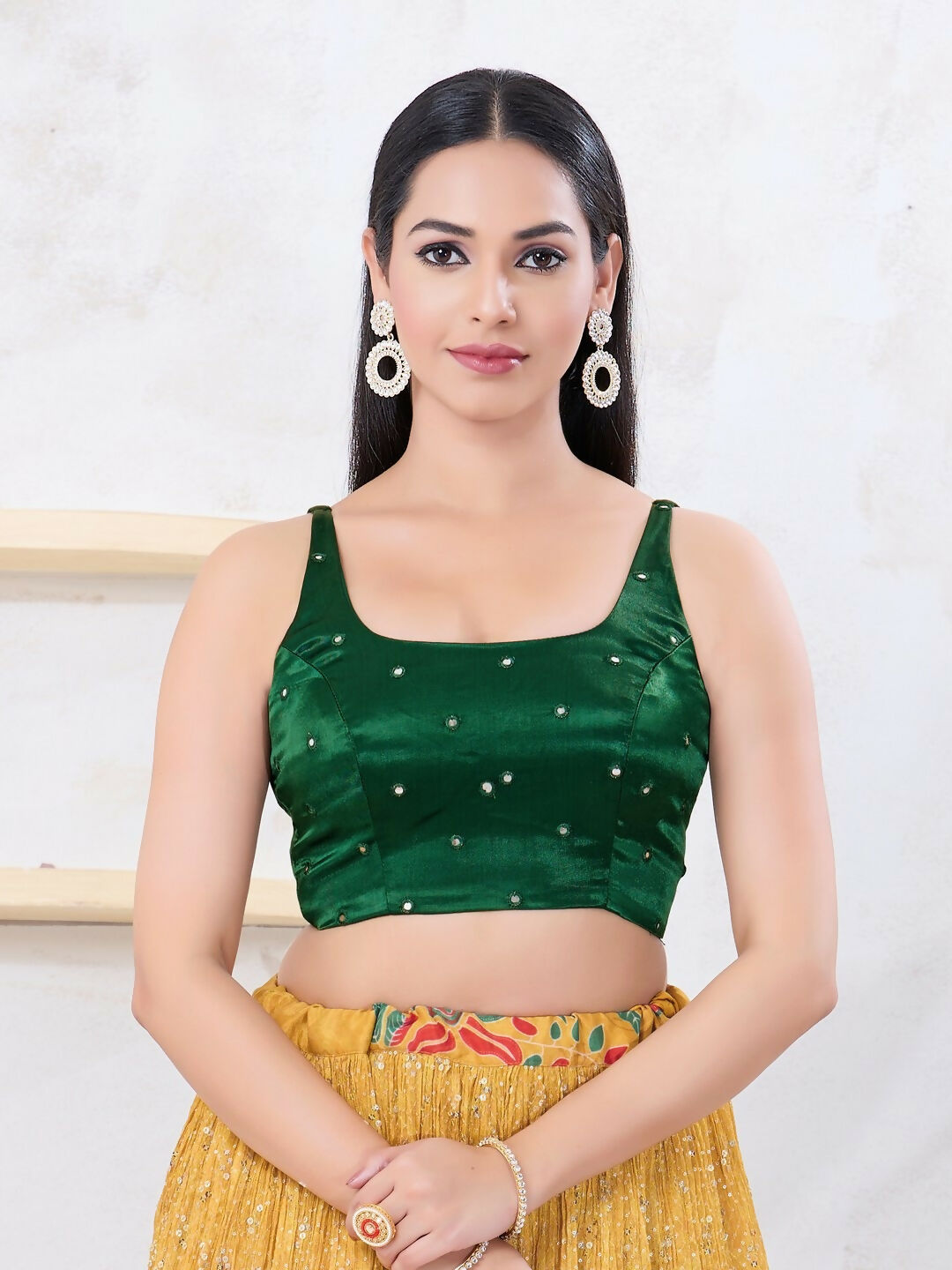 Joban Fashion Bottle-Green Gajji Silk Sleeveless Back Open Blouse - Swadesiicart