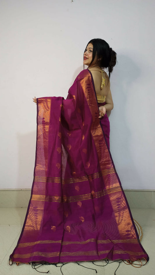 Exclusive Collection Beautiful Magenta Cotton Silk Woven Handloom Saree With Running Blouse Piece - Swadesiicart