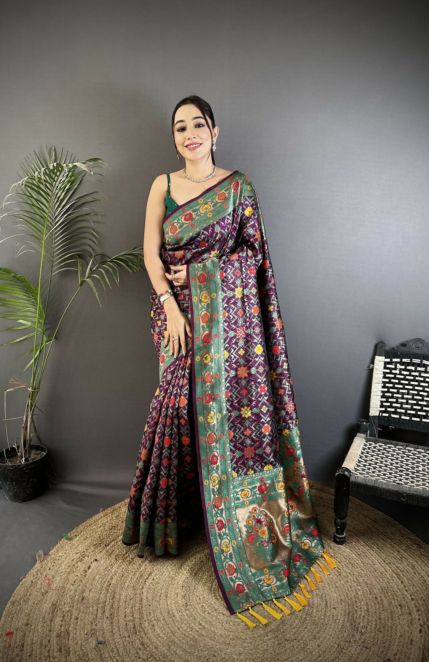 Joban Fashion Wine Banarasi Soft Silk Woven Saree | Swadesiicart