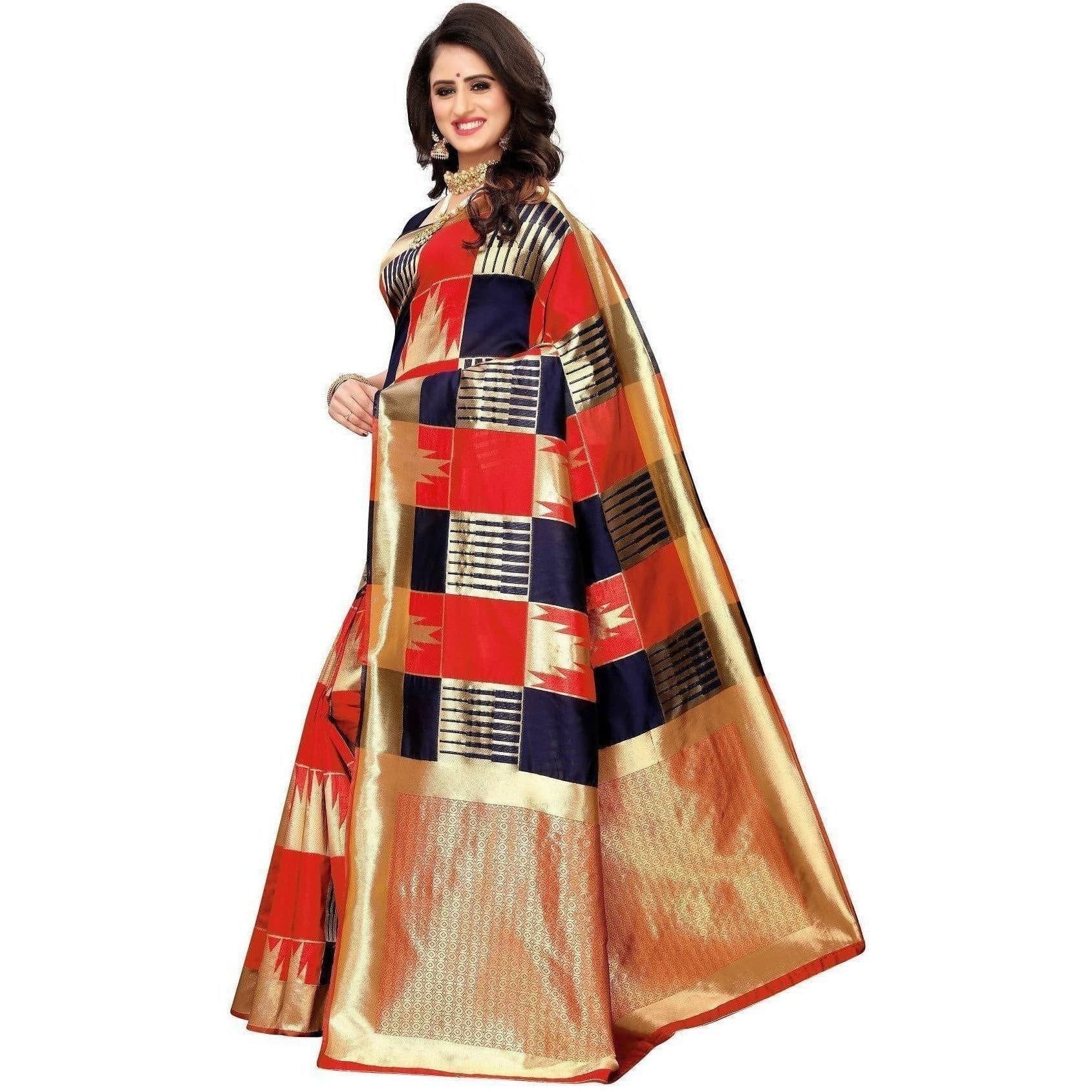 Vamika Banarasi Jaquard Red Weaving Saree (Banarasi 28) | Swadesiicart