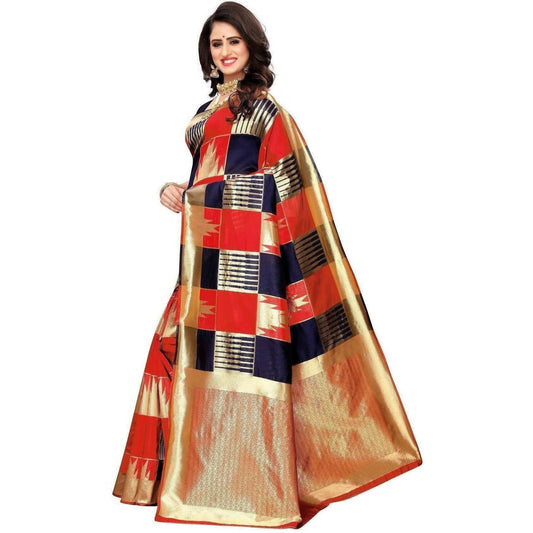Vamika Banarasi Jaquard Red Weaving Saree (Banarasi 28) | Swadesiicart