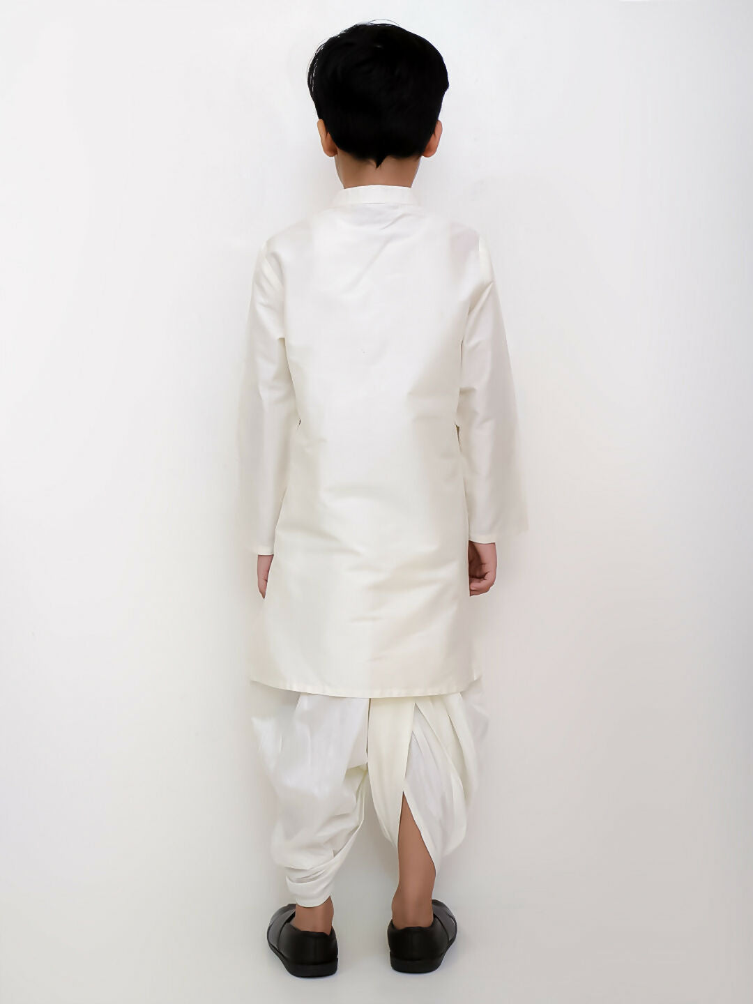 Lil Drama Genda Phool White Kurta and Dhoti with Mustard Jacket Set for Boys | Swadesiicart