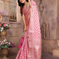 Aastha Fashion Pink Soft Organza Silk Weaving Saree