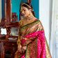 Vishnu Weaves Women's Rani Pink Patola Banarasi Silk Meenakari Zari Woven Saree with Blouse - Swadesiicart