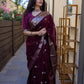 DEIANA'S Beautiful Designer Golden zari Soft Cotton Saree - Wine - Swadesiicart