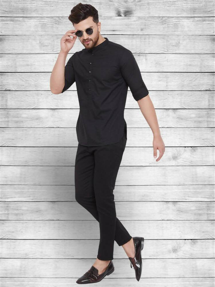 Even Apparels Pure Cotton Black Short Kurta - Black | Swadesiicart
