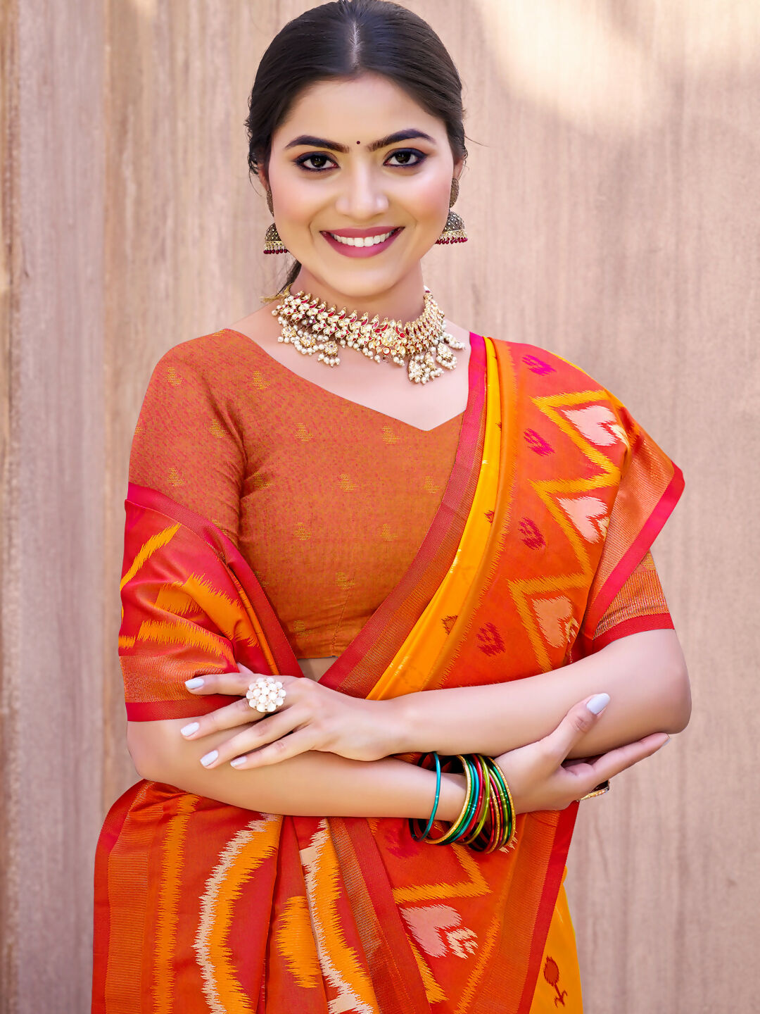 Shree Shyam Fashion Yellow Pochampally Silk Saree
