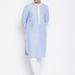Even Apparels Blue Color Pure Cotton Men's Kurta With Contrast Collar And Placket | Swadesiicart