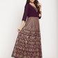 Ahalyaa Women's Wine Georgette Gold Foil Print Flared Kurta With Dupatta | Swadesiicart
