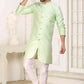 Raivat Ethnic Banarasi Jacquard Embroidery Semi Indo Western Sherwani In Pista Green Colour | Swadesiicart