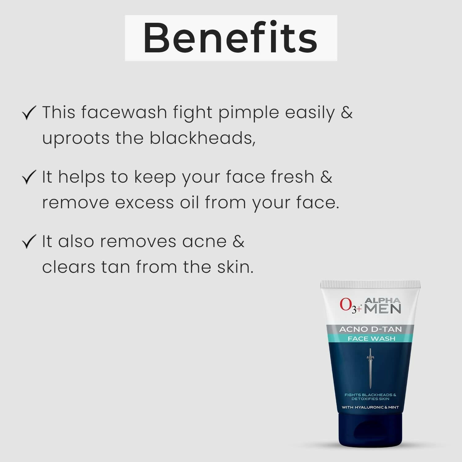 Professional O3+ Alpha Men Acno D-TAN Face Wash with Hyaluronic & Mint - Swadesiicart