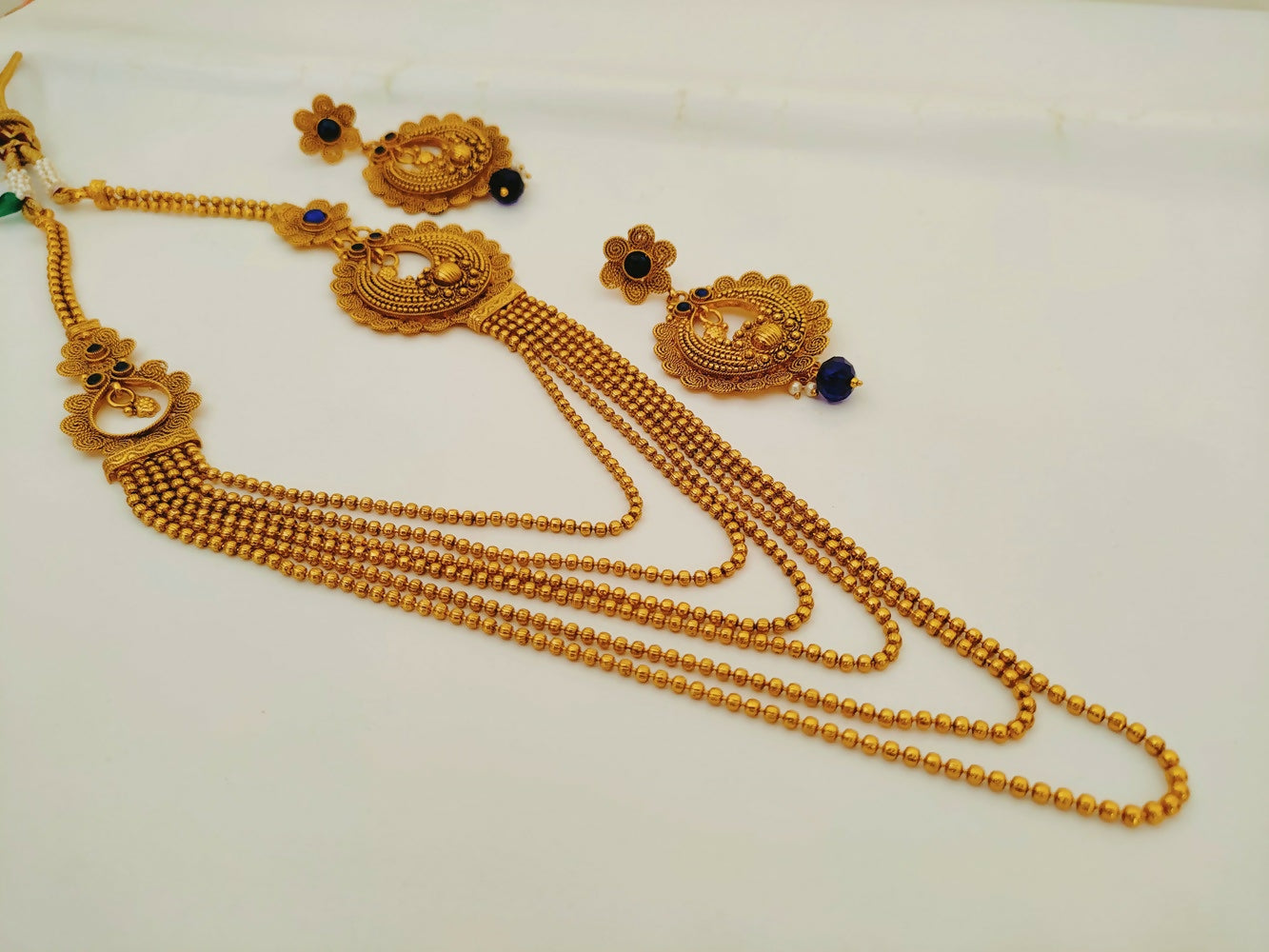 Blue Kemp Layer mugappu Necklace Set - Swadesiicart