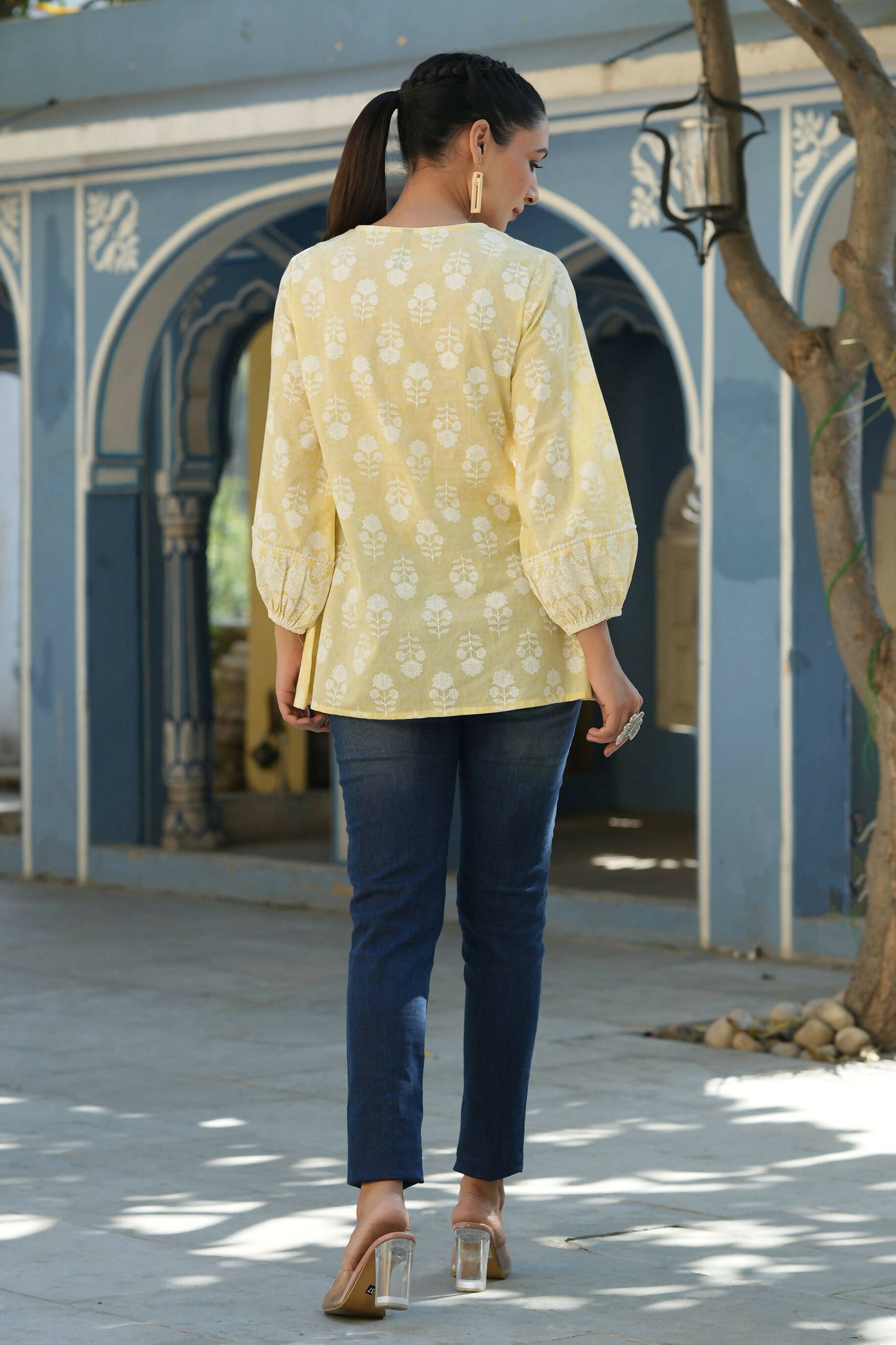 Juniper Women's Lemonyellow Printed A-Line Tunic | Swadesiicart