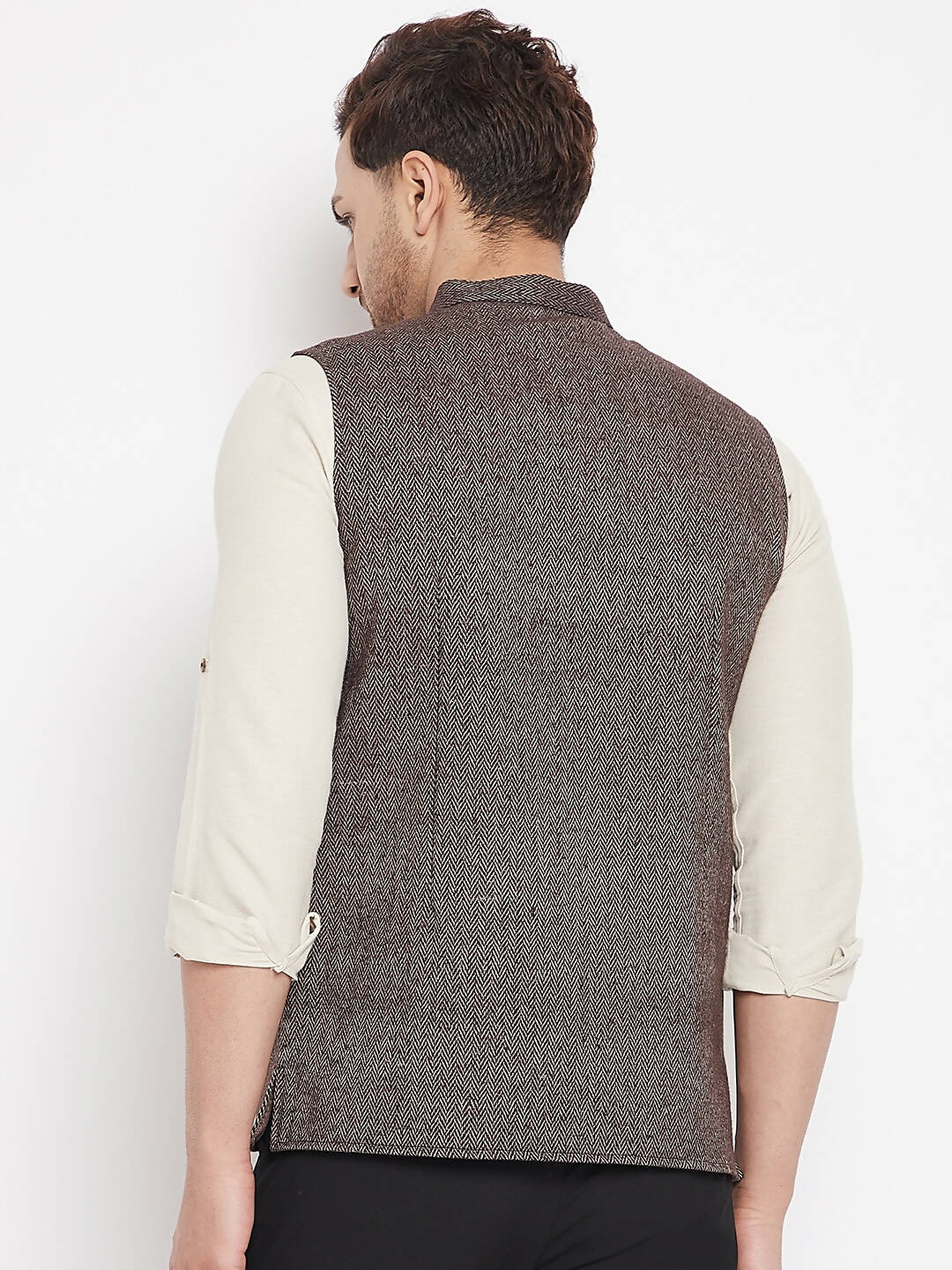 Even Apparels Brown Wool Men Woven Nehru Jacket | Swadesiicart