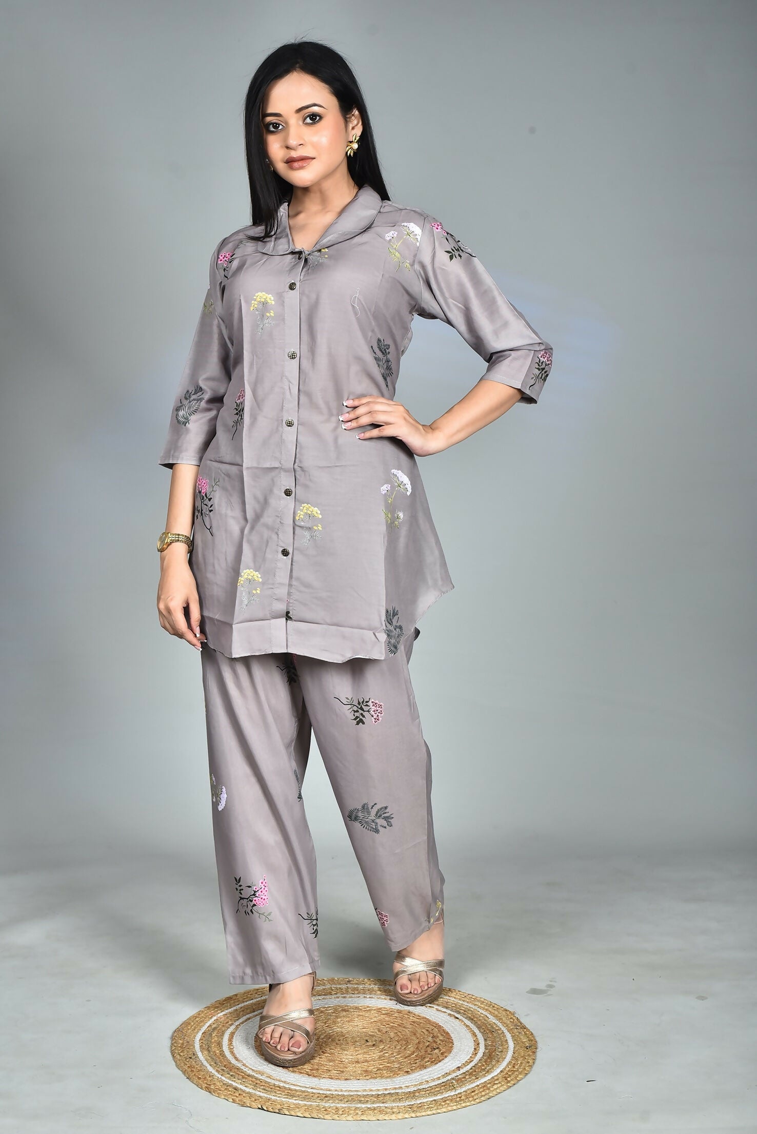 Morchari Digital Print Semi Muslin Co-Ord Set Top & Trouser-Multicolor - Swadesiicart