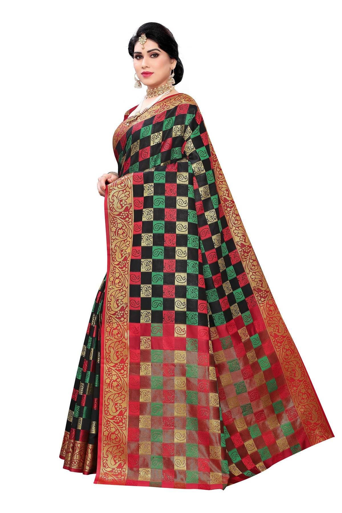 Vamika Banarasi Jaquard Traditional Black Weaving Saree | Swadesiicart