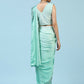 Sea Green Ombre Satin Georgette Plain Ready to wear Saree with stitched Blouse - Vrinda | Swadesiicart