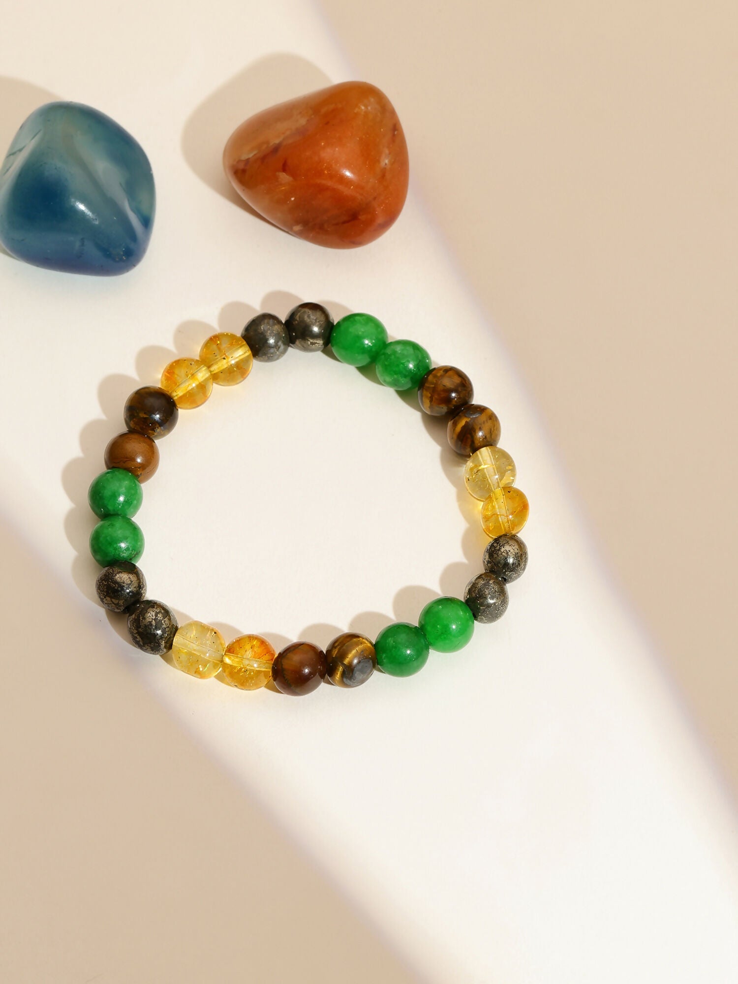 Red Carnelian, Lapis Lazuli, Amethyst, Yellow Citrine Crystal and Green Avanturine Multicoloured Cyrstal Beads bracelet - Ruby Raang | Swadesiicart