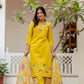 The52 Yellow Women's Gorgeous Embroidered work Viscose Gadhwal Fabric Straight Kurta, Pant and Dupatta Set - Swadesiicart