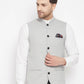 Even Apparels Grey Merino Men's Nehru Jacket-Contrast Lining-Free Pocket Square | Swadesiicart