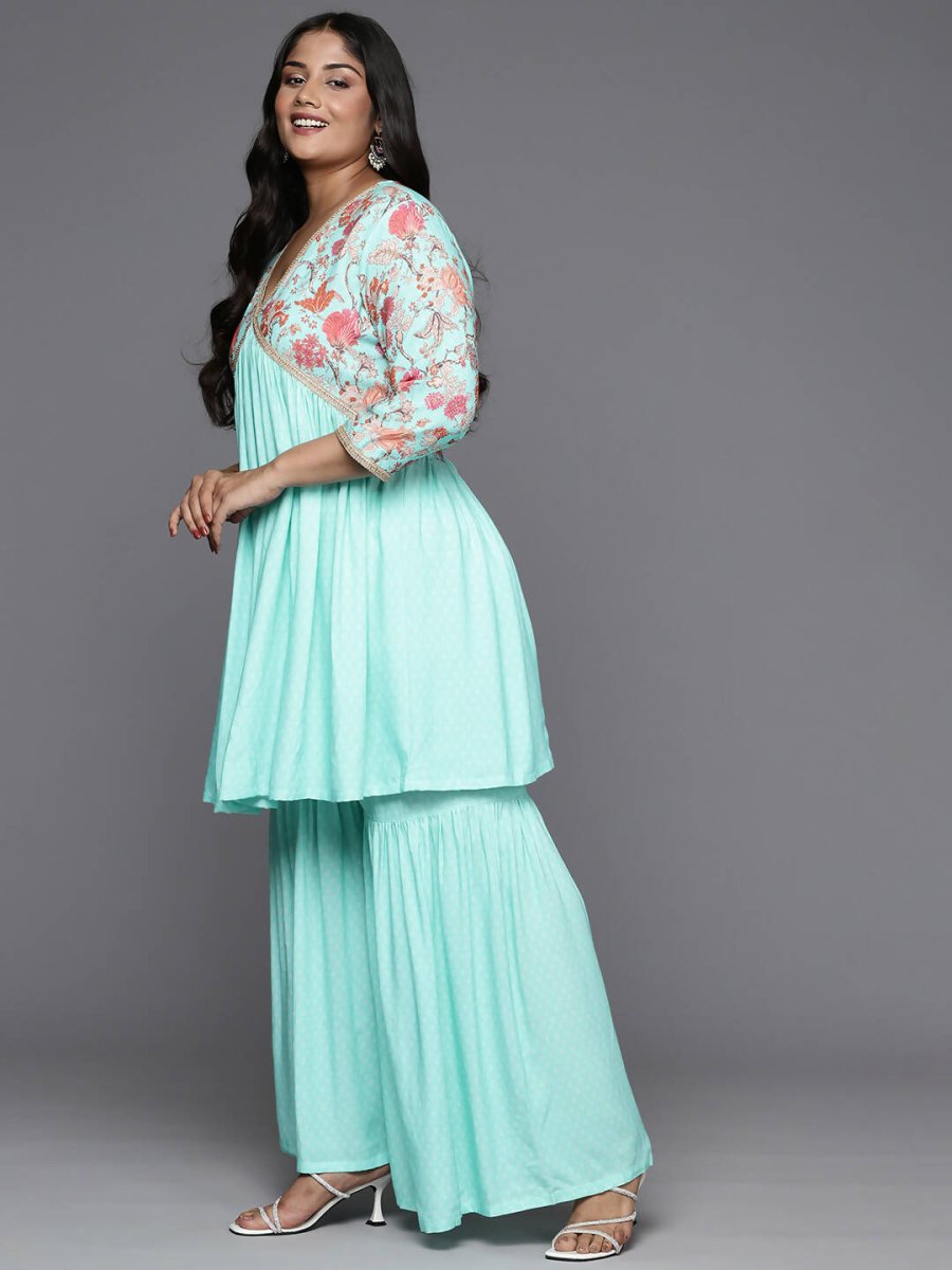Ahalyaa Women's Traditional Wear Co-ords - Firozi - Swadesiicart