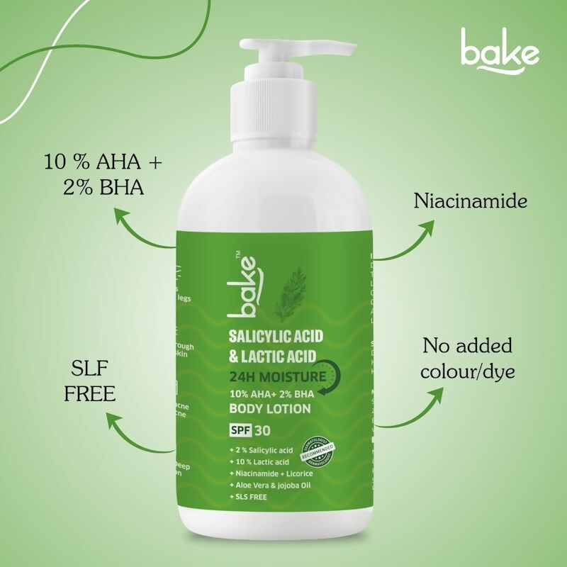 Bake 10% AHA + 2% BHA Body Lotion SPF 30 | Swadesiicart
