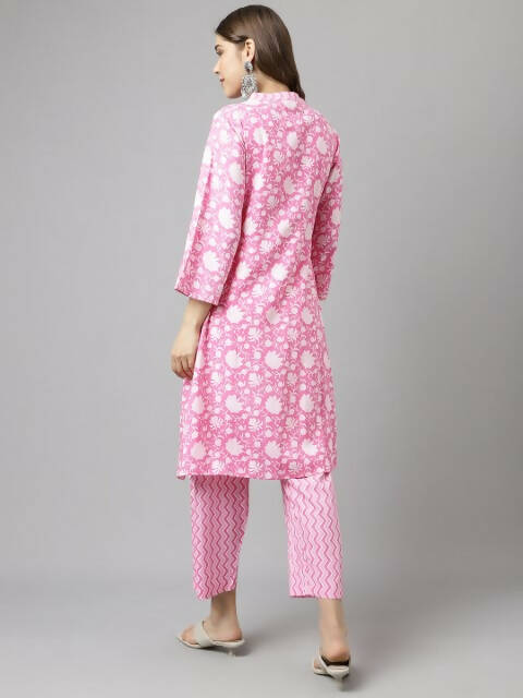 FIORRA Women's Pink Cotton A-Line Kurta Set - Swadesiicart