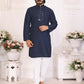 Anaita Navy Silk Straight Kurta With Neck Mirror Work