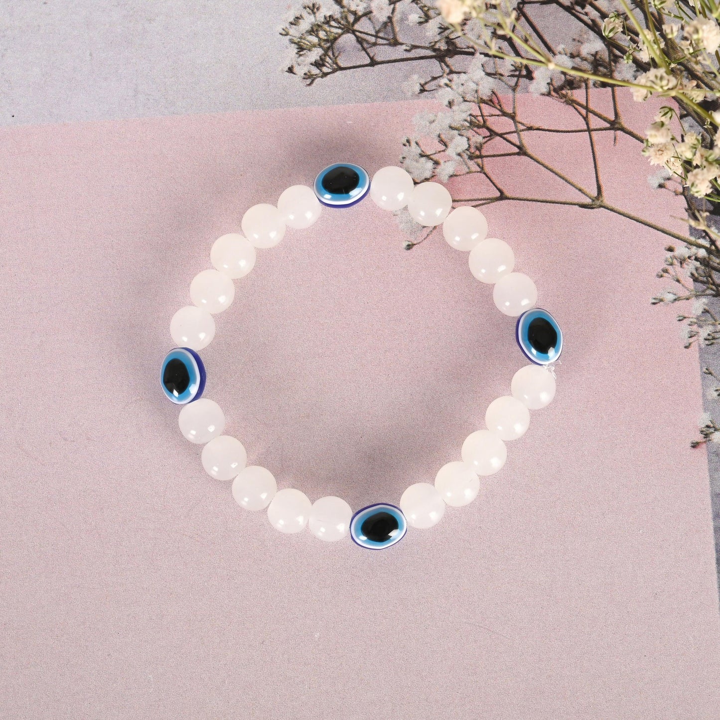 NVR Men & Women White Marbel Crystal Elasticated Bracelet - Swadesiicart