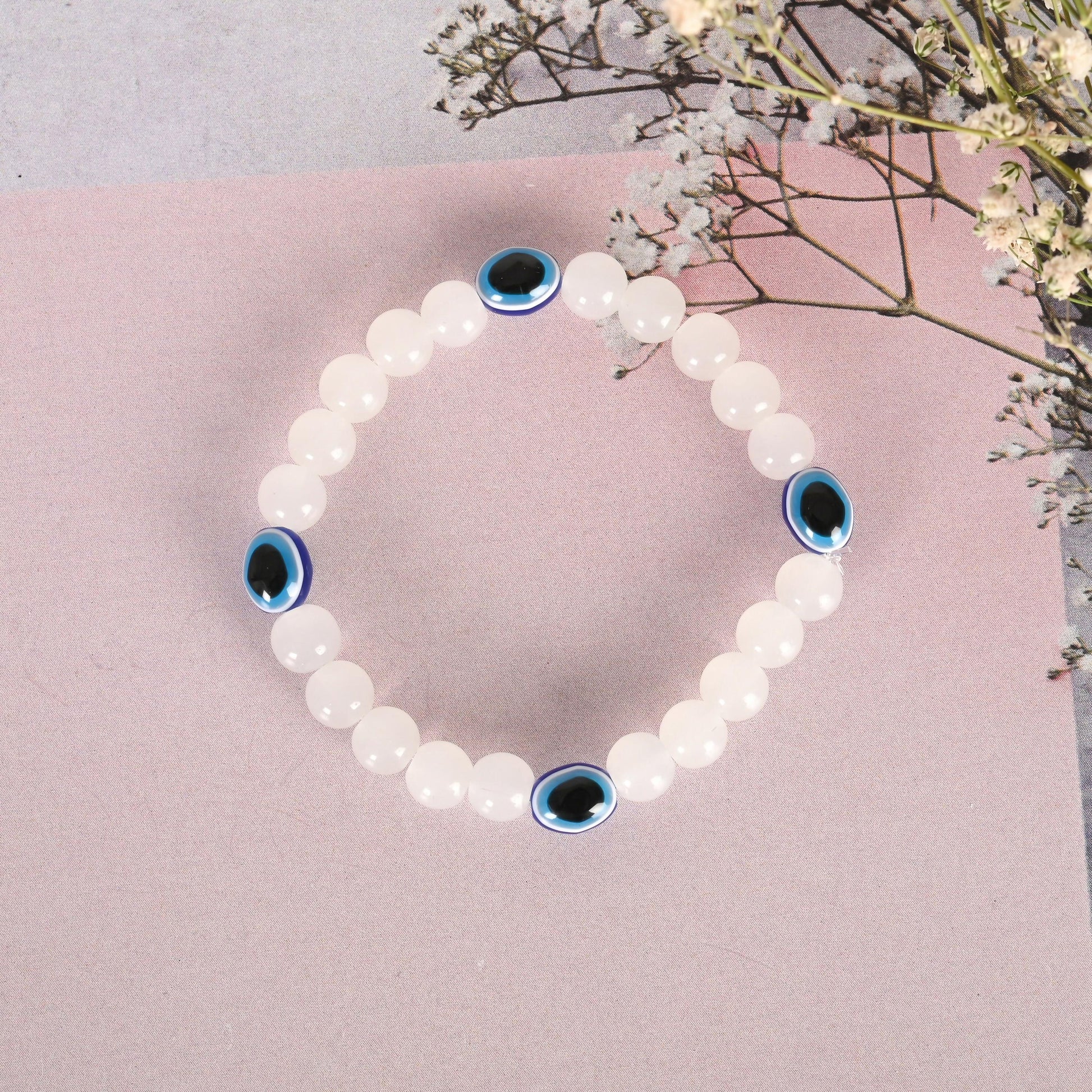 NVR Men & Women White Marbel Crystal Elasticated Bracelet - Swadesiicart