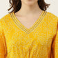 FIORRA Women's Printed Pure Cotton Kaftan Kurta - Yellow - Swadesiicart