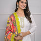 White Viscose Silk Embroidery with Thread and sequence Stitched Suit With Dupatta - Tanisha | Swadesiicart