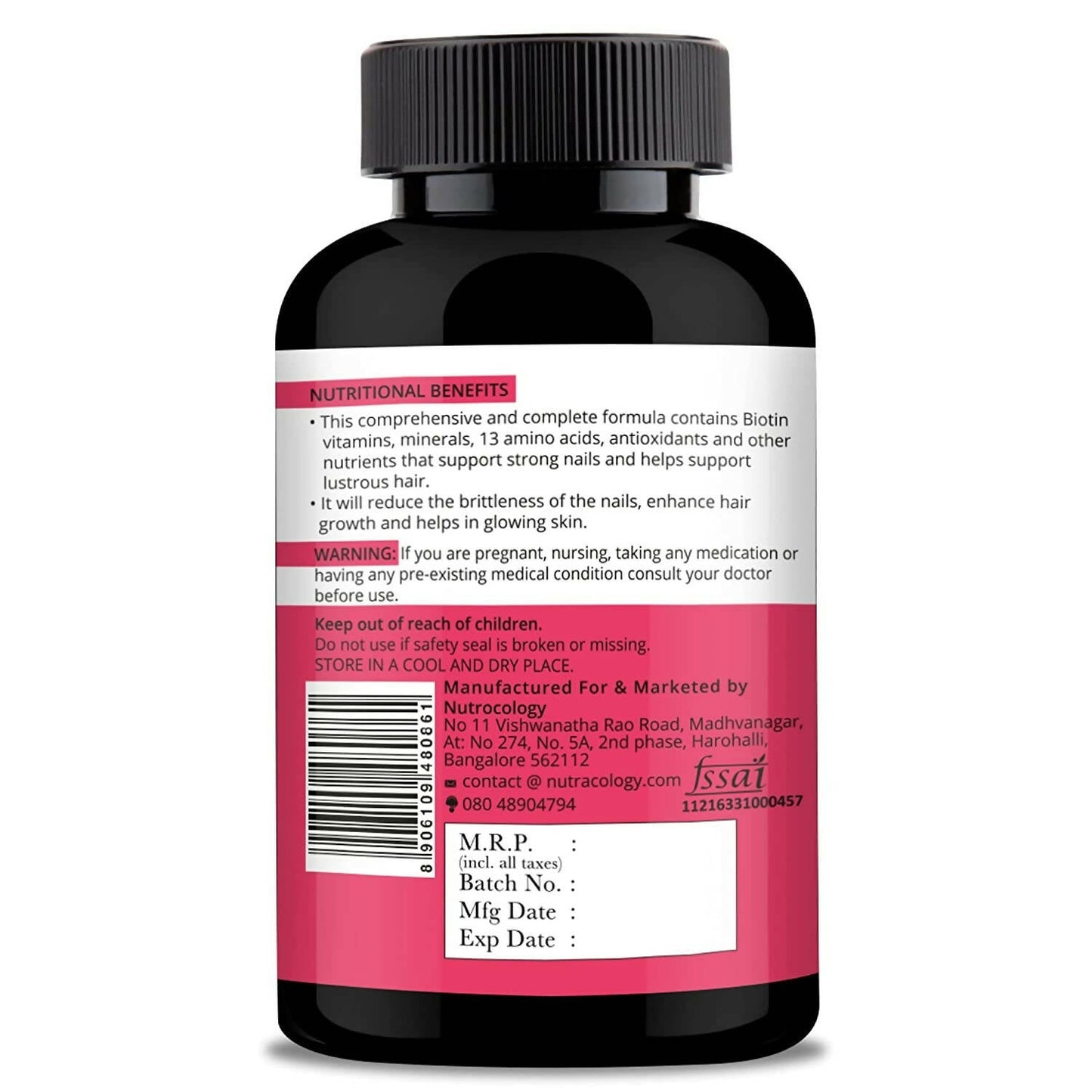 Nutracology Hair Skin & Nails For Hair Growth, Glowing Skin & Strong Nails Tablets - Swadesiicart