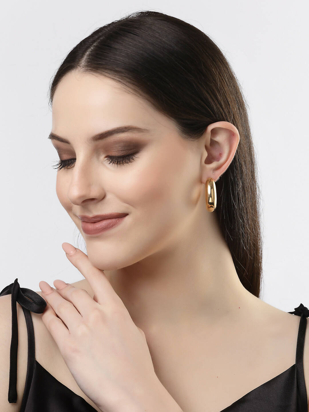 NVR Women Gold-Polished Circular-Shaped Half Hoop Earrings | Swadesiicart
