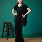 Black Imported Crush Solid Ready to Wear Saree with stitched Blouse - Aayan | Swadesiicart