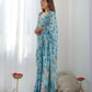 Blue Chinon Designer Digital Printed & Mirror Cut Work Saree - Kriti