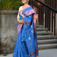 Beatitude Blue Cotton Banarasi Saree | Swadesiicart