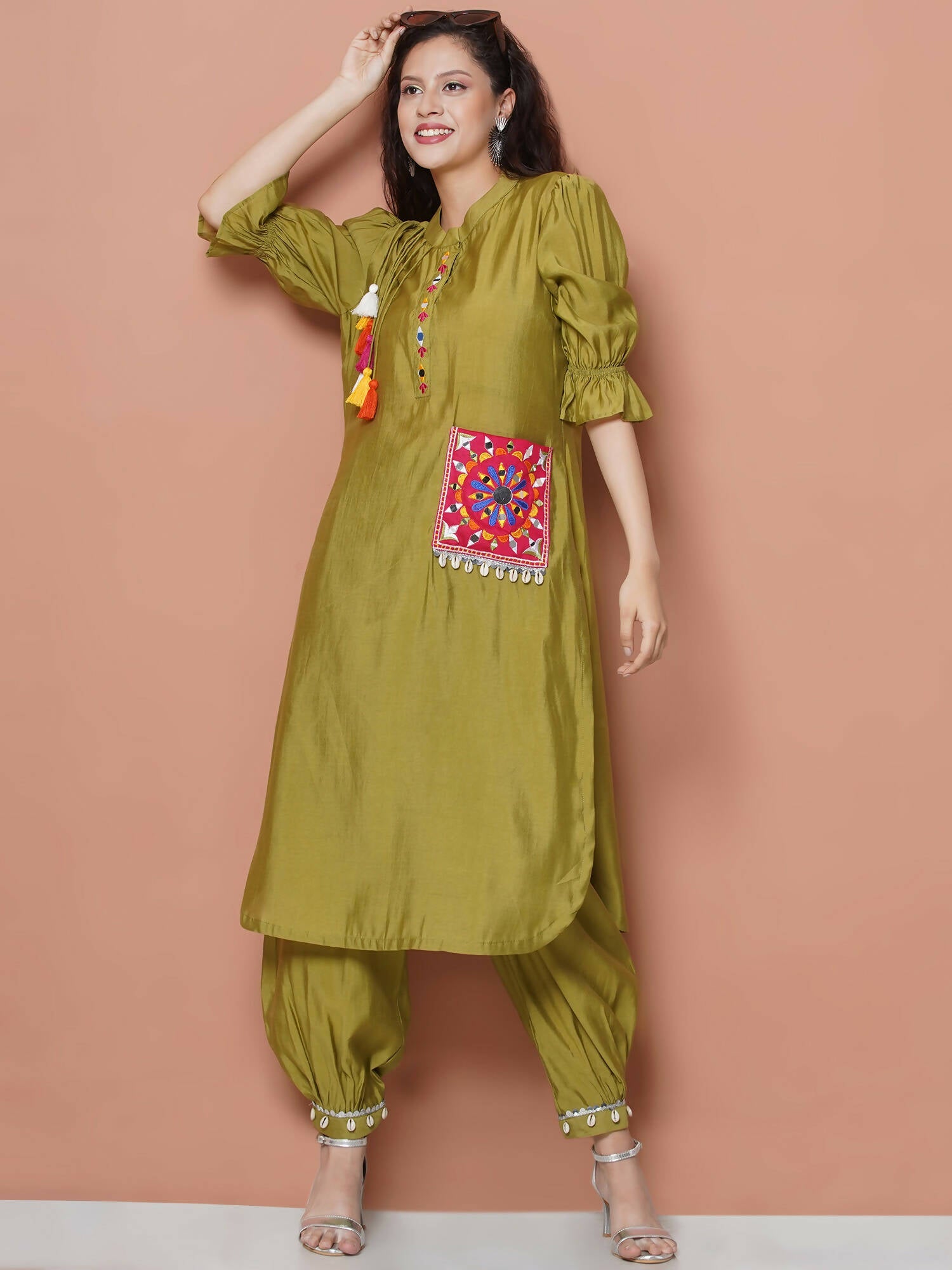 Women Republic Green Art Silk Embroidered Kurta with Afghani Salwar | Swadesiicart