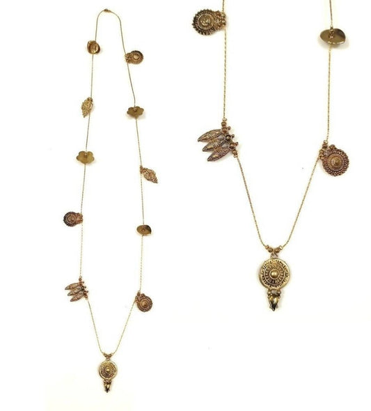 Bling Accessories Antique Brass Finish Brass Metal Long Coin Pendant Necklace | Swadesiicart