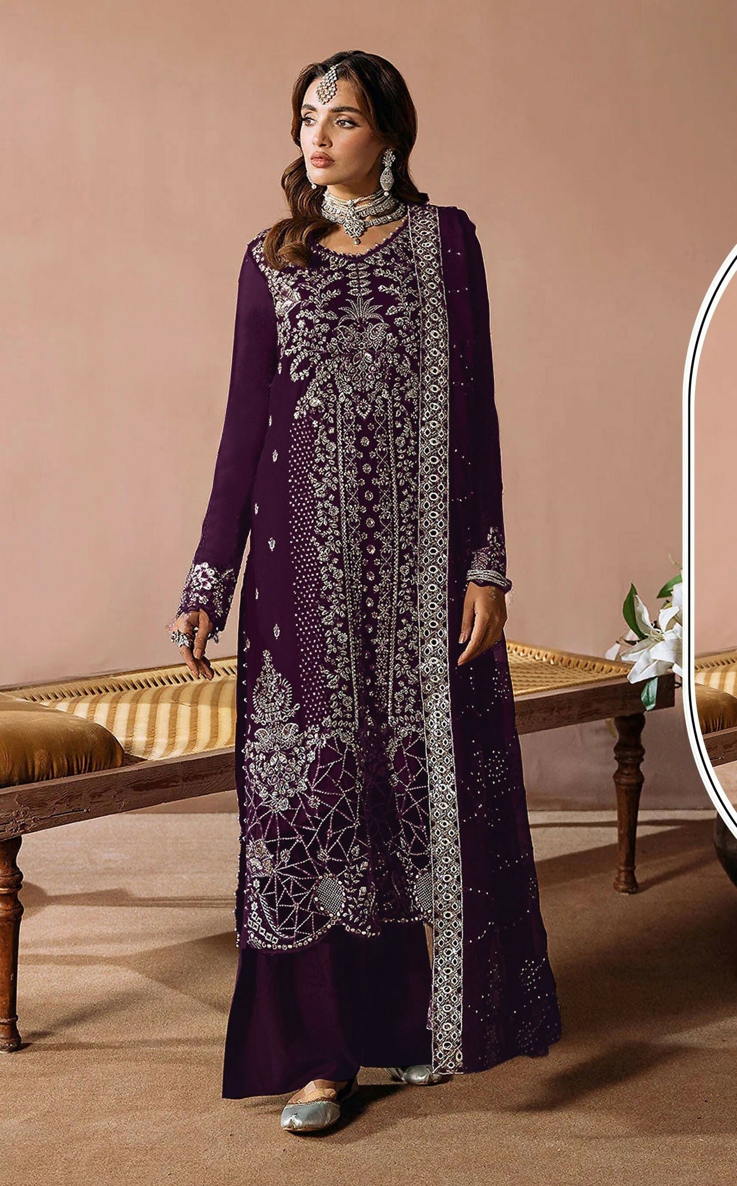 Anaita Purple Velvet Suit with Embroidery Sequence Work - Swadesiicart
