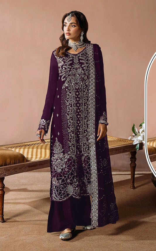 Anaita Purple Velvet Suit with Embroidery Sequence Work - Swadesiicart