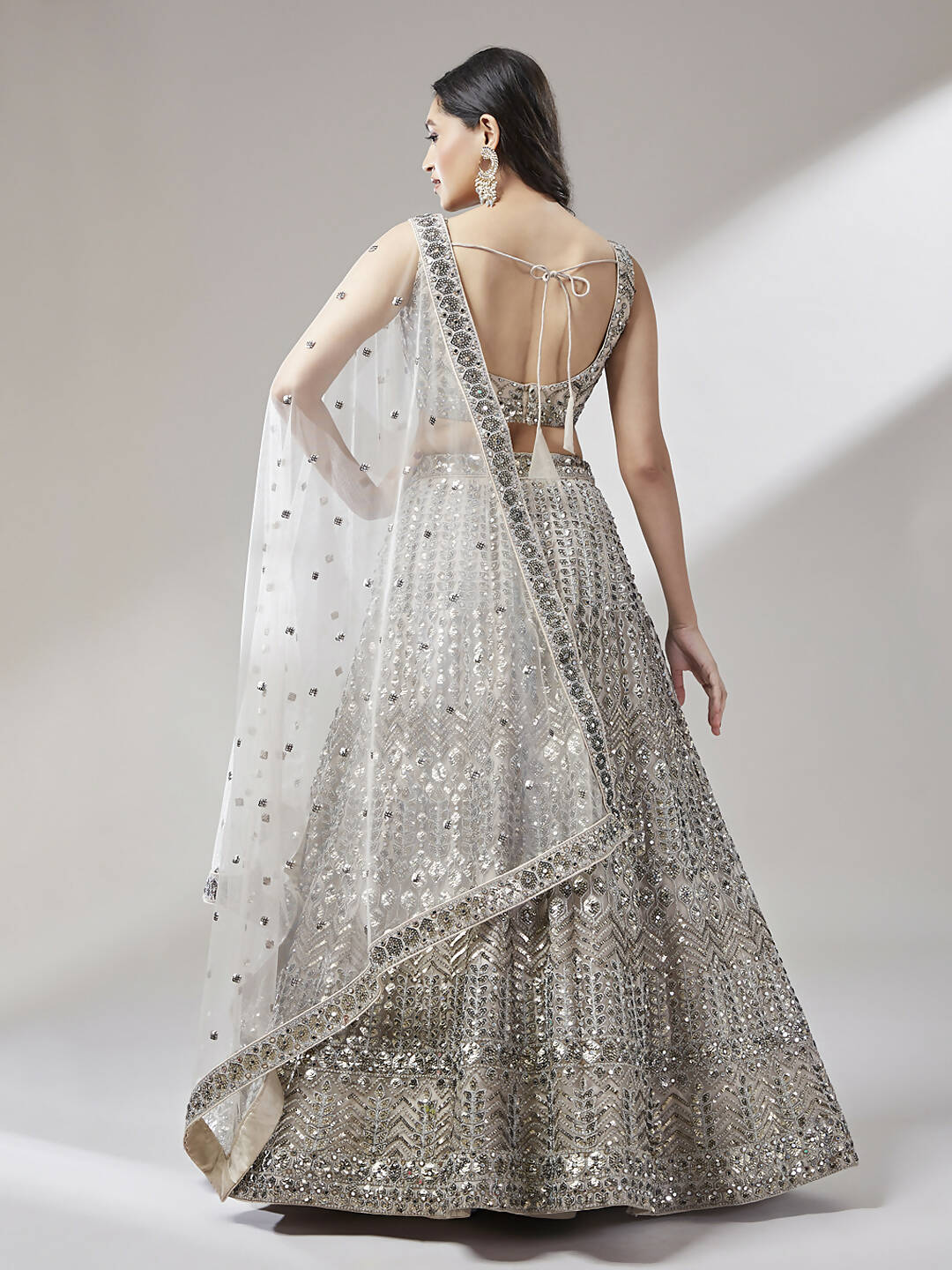 House of Panchhi Beige - Net Mirror & Sequins Embroiderey Lehenga choli | Swadesiicart