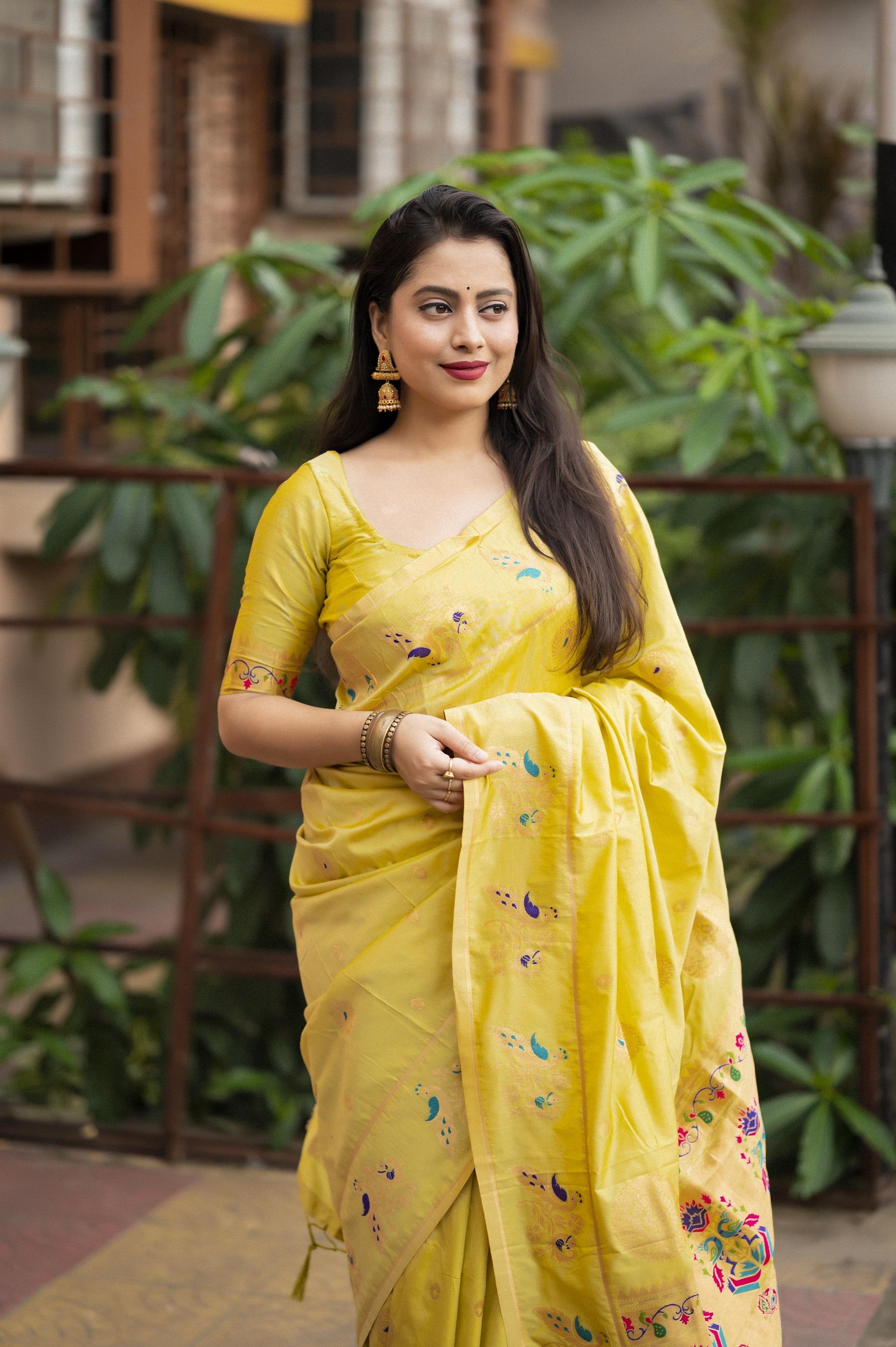 Lemon Green Pure Silk Woven Design Saree with Unstitched Blouse - Hiral Fashion | Swadesiicart