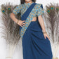 Little Bansi Floral Print Ready To Wear Saree And Floral Blouse - Blue | Swadesiicart